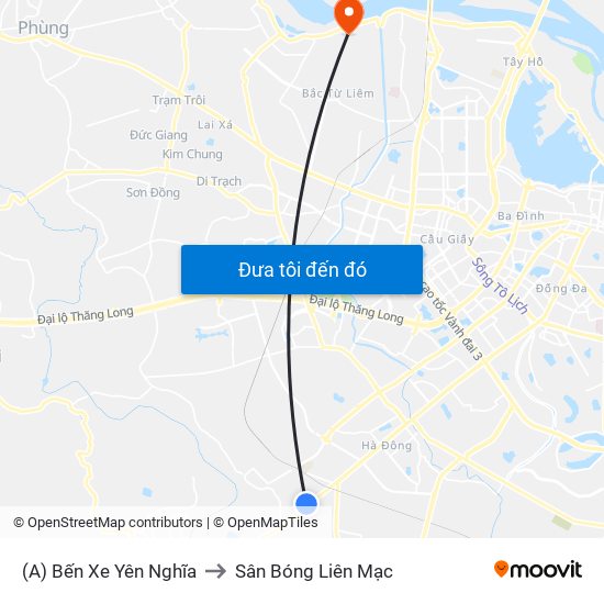 (A) Bến Xe Yên Nghĩa to Sân Bóng Liên Mạc map