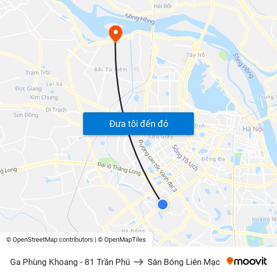 Ga Phùng Khoang - 81 Trần Phú to Sân Bóng Liên Mạc map