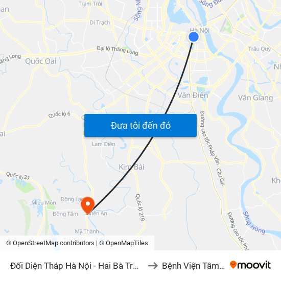 Đối Diện Tháp Hà Nội - Hai Bà Trưng (Cạnh 56 Hai Bà Trưng) to Bệnh Viện Tâm Thần Mỹ Đức map