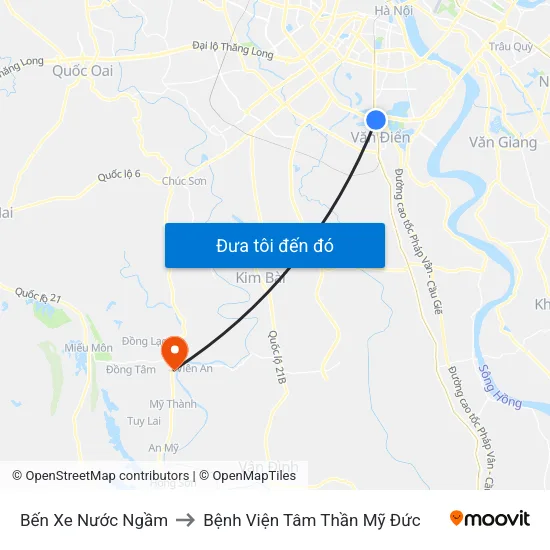 Bến Xe Nước Ngầm to Bệnh Viện Tâm Thần Mỹ Đức map