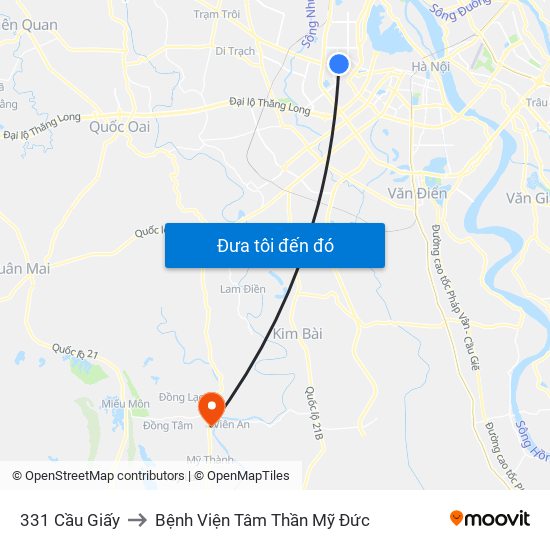 331 Cầu Giấy to Bệnh Viện Tâm Thần Mỹ Đức map