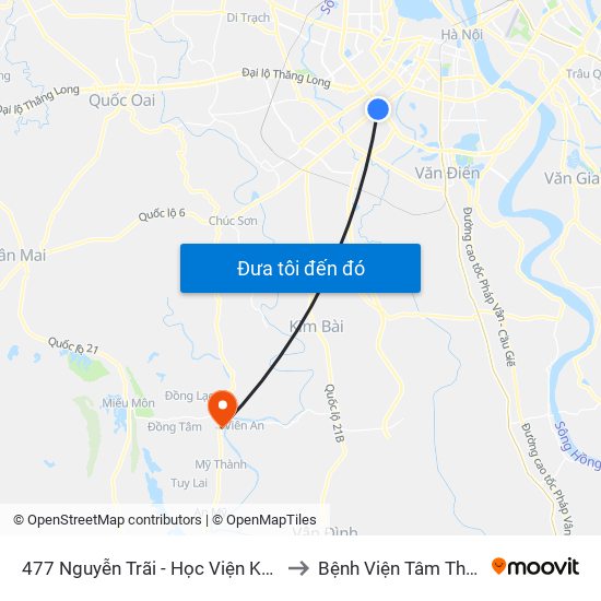 477 Nguyễn Trãi - Học Viện Khoa Học Xã Hội to Bệnh Viện Tâm Thần Mỹ Đức map