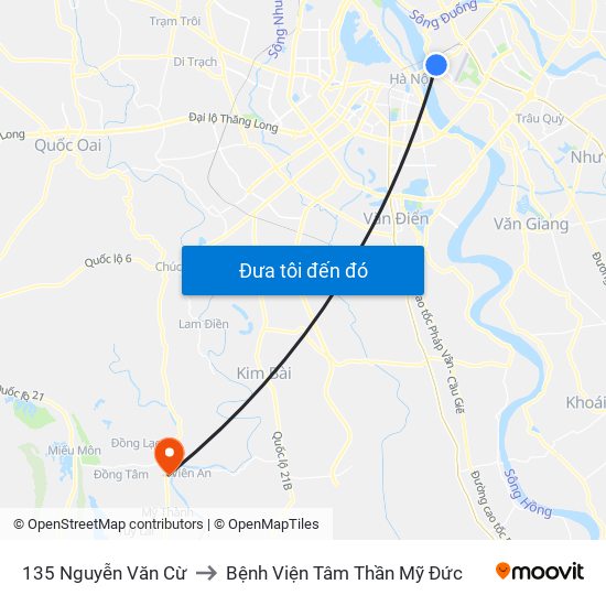 135 Nguyễn Văn Cừ to Bệnh Viện Tâm Thần Mỹ Đức map