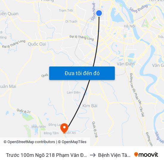 Trước 100m Ngõ 218 Phạm Văn Đồng (Đối Diện Công Viên Hòa Bình) to Bệnh Viện Tâm Thần Mỹ Đức map