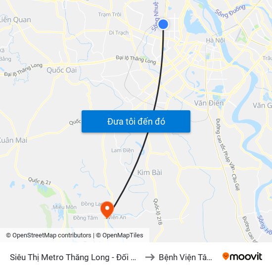 Siêu Thị Metro Thăng Long - Đối Diện Ngõ 599 Phạm Văn Đồng to Bệnh Viện Tâm Thần Mỹ Đức map
