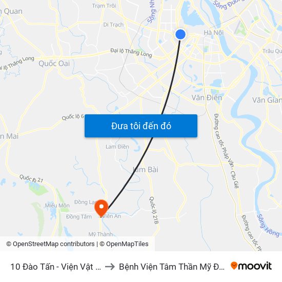 10 Đào Tấn - Viện Vật Lý to Bệnh Viện Tâm Thần Mỹ Đức map