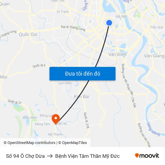 Số 94 Ô Chợ Dừa to Bệnh Viện Tâm Thần Mỹ Đức map