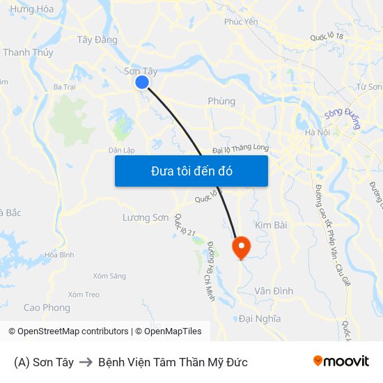 (A) Sơn Tây to Bệnh Viện Tâm Thần Mỹ Đức map