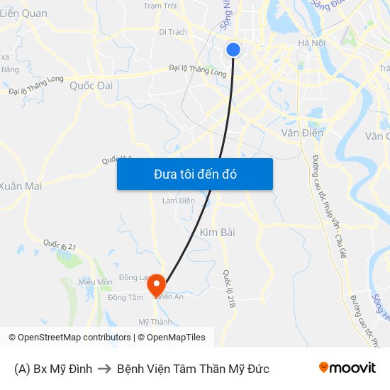 (A) Bx Mỹ Đình to Bệnh Viện Tâm Thần Mỹ Đức map