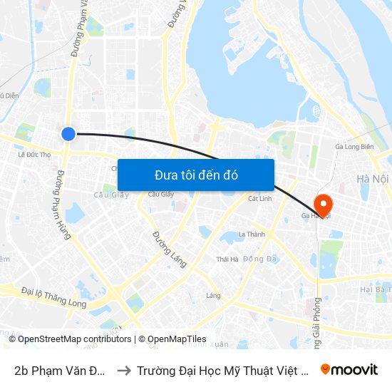 2b Phạm Văn Đồng to Trường Đại Học Mỹ Thuật Việt Nam map