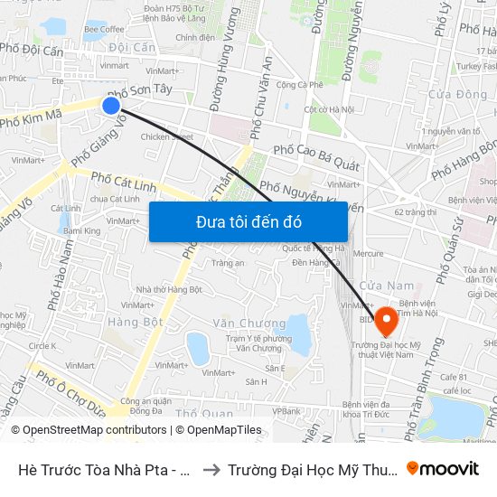 Hè Trước Tòa Nhà Pta - Số 1 Kim Mã to Trường Đại Học Mỹ Thuật Việt Nam map
