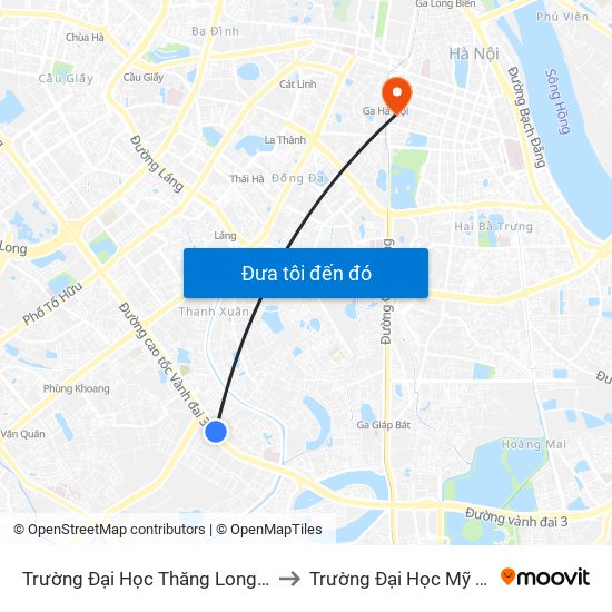 Trường Đại Học Thăng Long - Nghiêm Xuân Yêm to Trường Đại Học Mỹ Thuật Việt Nam map