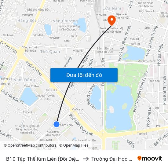 B10 Tập Thể Kim Liên (Đối Diện Ngõ 46b Phạm Ngọc Thạch) to Trường Đại Học Mỹ Thuật Việt Nam map