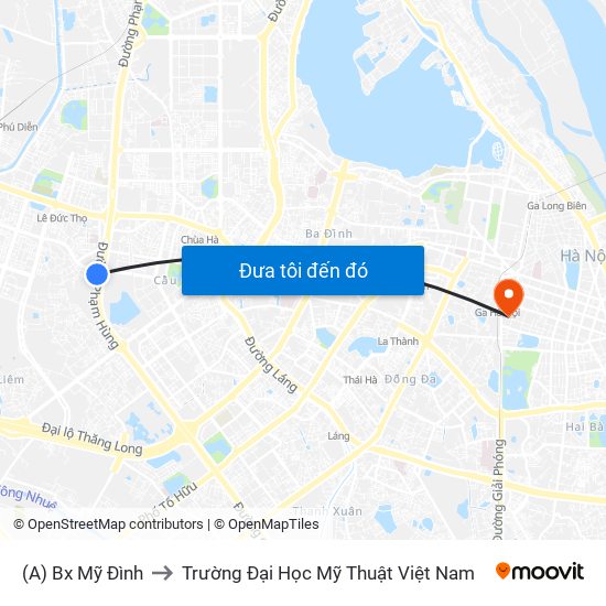 (A) Bx Mỹ Đình to Trường Đại Học Mỹ Thuật Việt Nam map