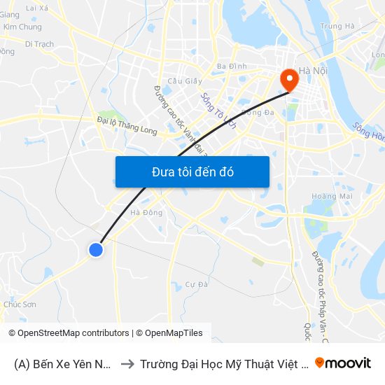 (A) Bến Xe Yên Nghĩa to Trường Đại Học Mỹ Thuật Việt Nam map
