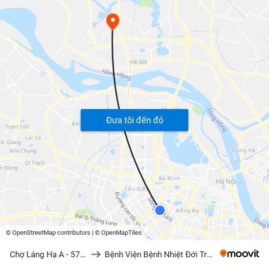 Chợ Láng Hạ A - 572 Đường Láng to Bệnh Viện Bệnh Nhiệt Đới Trung Ương (Cơ Sở 2) map