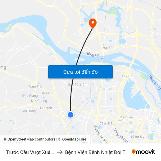 Trước Cầu Vượt Xuân Phương 100m to Bệnh Viện Bệnh Nhiệt Đới Trung Ương (Cơ Sở 2) map