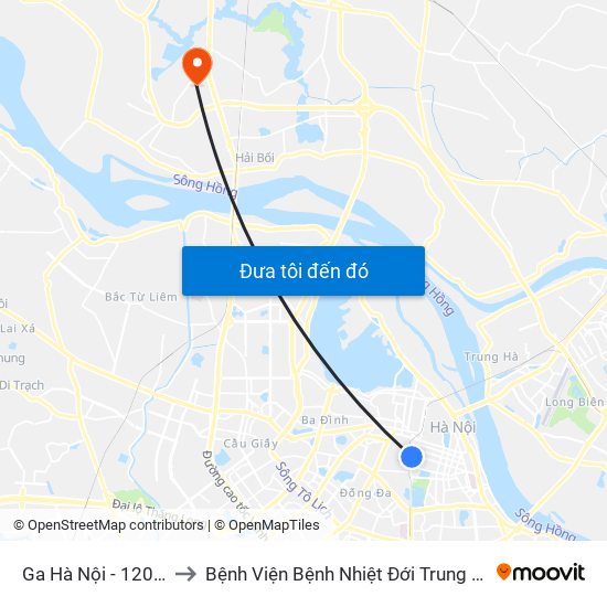 Ga Hà Nội - 120 Lê Duẩn to Bệnh Viện Bệnh Nhiệt Đới Trung Ương (Cơ Sở 2) map