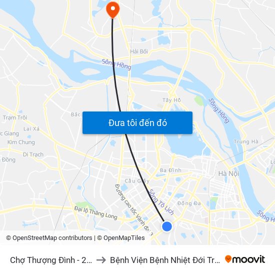 Chợ Thượng Đình - 224 Nguyễn Trãi to Bệnh Viện Bệnh Nhiệt Đới Trung Ương (Cơ Sở 2) map