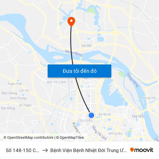 Số 148-150 Cầu Giấy to Bệnh Viện Bệnh Nhiệt Đới Trung Ương (Cơ Sở 2) map