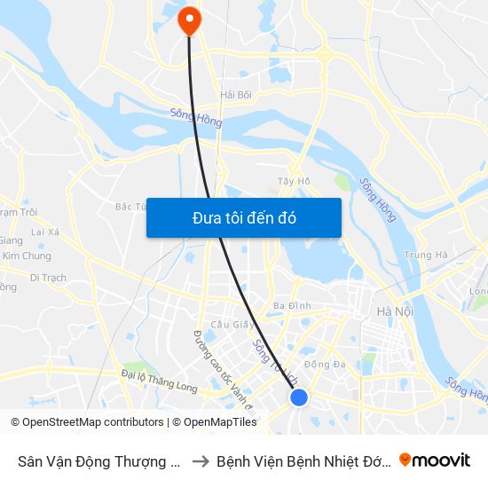 Sân Vận Động Thượng Đình - 129 Nguyễn Trãi to Bệnh Viện Bệnh Nhiệt Đới Trung Ương (Cơ Sở 2) map