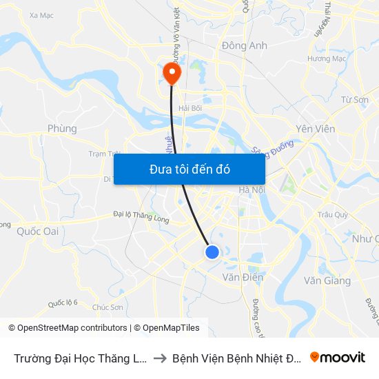 Trường Đại Học Thăng Long - Nghiêm Xuân Yêm to Bệnh Viện Bệnh Nhiệt Đới Trung Ương (Cơ Sở 2) map
