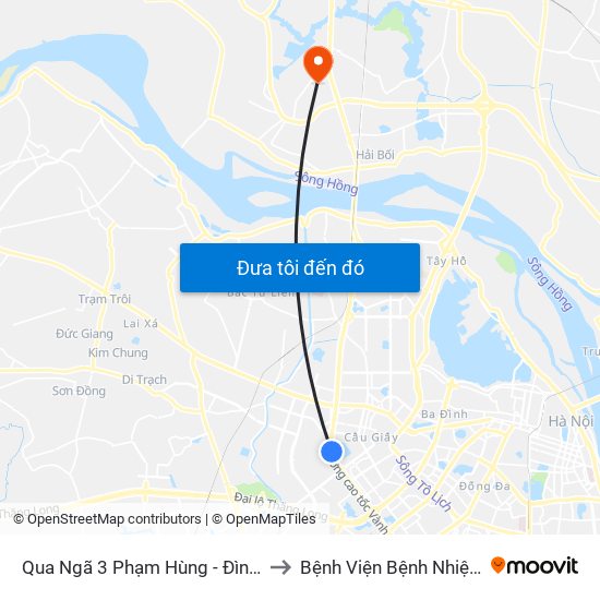 Qua Ngã 3 Phạm Hùng - Đình Thôn (Hướng Đi Phạm Văn Đồng) to Bệnh Viện Bệnh Nhiệt Đới Trung Ương (Cơ Sở 2) map