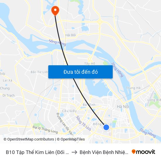 B10 Tập Thể Kim Liên (Đối Diện Ngõ 46b Phạm Ngọc Thạch) to Bệnh Viện Bệnh Nhiệt Đới Trung Ương (Cơ Sở 2) map