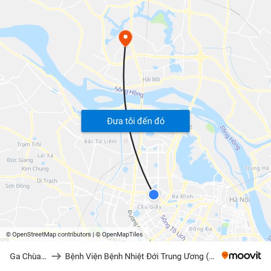 Ga Chùa Hà to Bệnh Viện Bệnh Nhiệt Đới Trung Ương (Cơ Sở 2) map