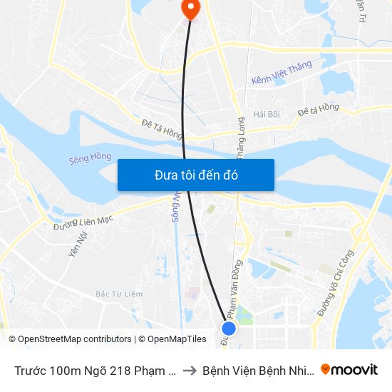 Trước 100m Ngõ 218 Phạm Văn Đồng (Đối Diện Công Viên Hòa Bình) to Bệnh Viện Bệnh Nhiệt Đới Trung Ương (Cơ Sở 2) map