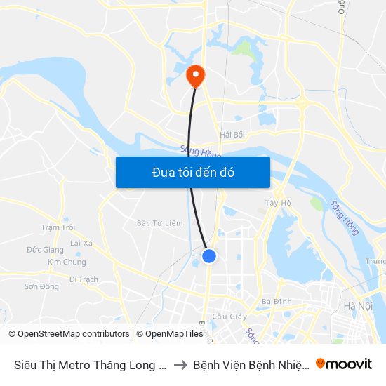 Siêu Thị Metro Thăng Long - Đối Diện Ngõ 599 Phạm Văn Đồng to Bệnh Viện Bệnh Nhiệt Đới Trung Ương (Cơ Sở 2) map