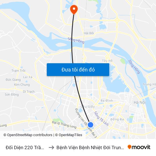 Đối Diện 220 Trần Duy Hưng to Bệnh Viện Bệnh Nhiệt Đới Trung Ương (Cơ Sở 2) map