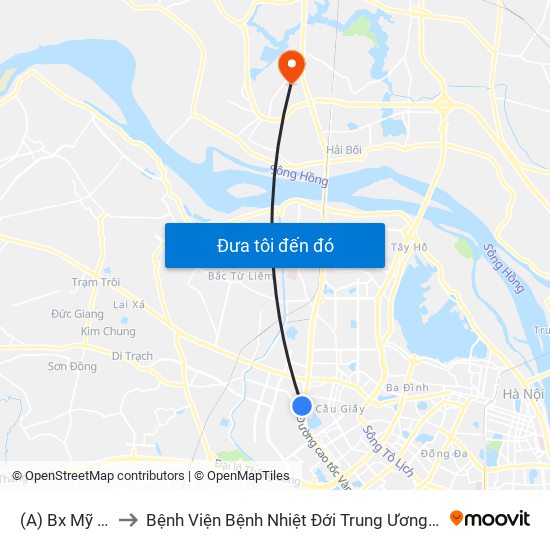 (A) Bx Mỹ Đình to Bệnh Viện Bệnh Nhiệt Đới Trung Ương (Cơ Sở 2) map