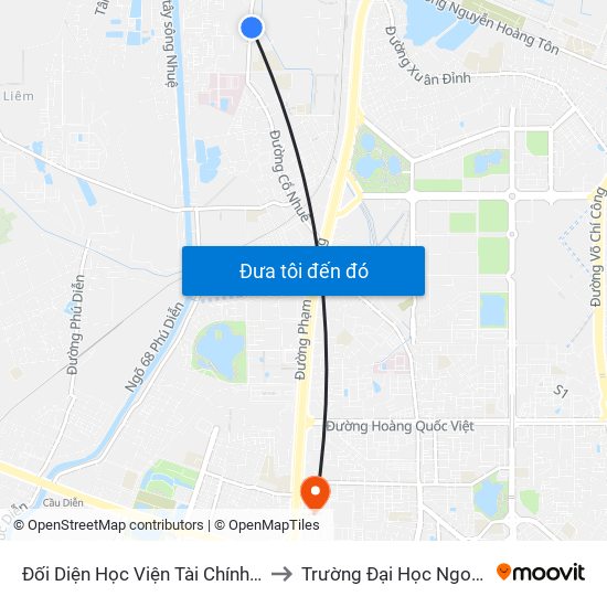 Đối Diện Học Viện Tài Chính - Đường Đức Thắng to Trường Đại Học Ngoại Ngữ - Đhqghn map