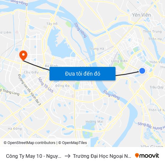 Công Ty May 10 - Nguyễn Văn Linh to Trường Đại Học Ngoại Ngữ - Đhqghn map