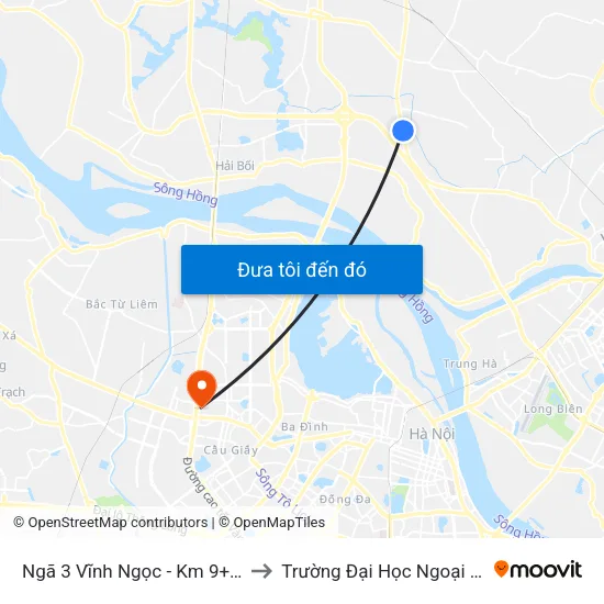 Ngã 3 Vĩnh Ngọc - Km 9+230 Quốc Lộ 3 to Trường Đại Học Ngoại Ngữ - Đhqghn map