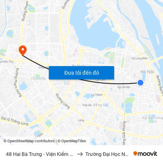 48 Hai Bà Trưng - Viện Kiểm Nghiệm Thuốc Trung Ương to Trường Đại Học Ngoại Ngữ - Đhqghn map