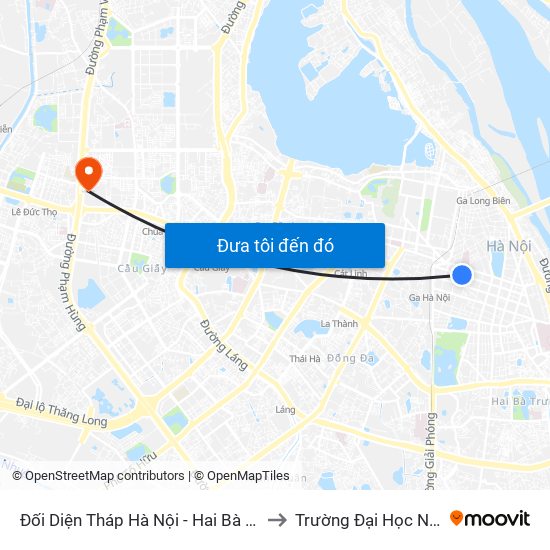 Đối Diện Tháp Hà Nội - Hai Bà Trưng (Cạnh 56 Hai Bà Trưng) to Trường Đại Học Ngoại Ngữ - Đhqghn map