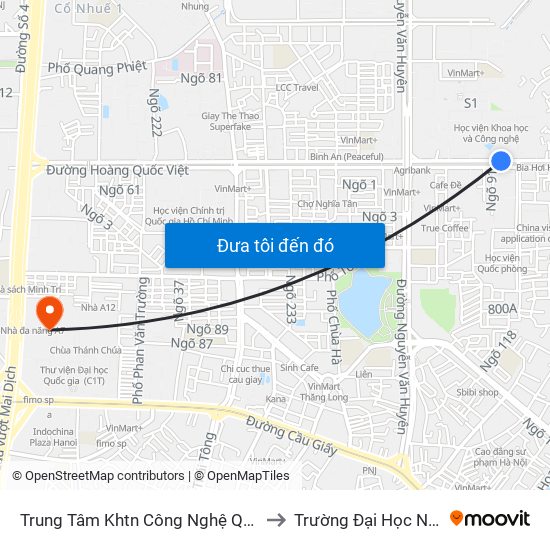 Trung Tâm Khtn Công Nghệ Quốc Gia - 18 Hoàng Quốc Việt to Trường Đại Học Ngoại Ngữ - Đhqghn map