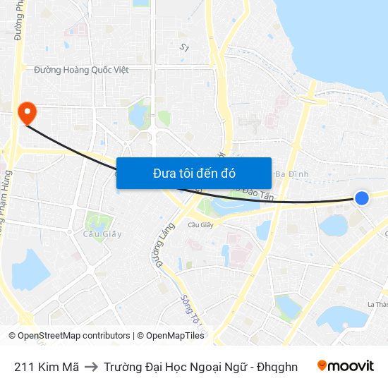 211 Kim Mã to Trường Đại Học Ngoại Ngữ - Đhqghn map