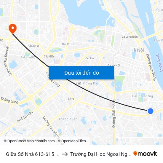 Giữa Số Nhà 613-615 Kim Ngưu to Trường Đại Học Ngoại Ngữ - Đhqghn map