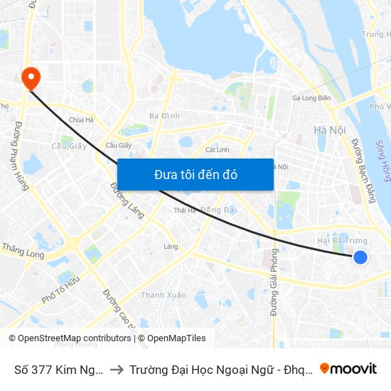 Số 377 Kim Ngưu to Trường Đại Học Ngoại Ngữ - Đhqghn map