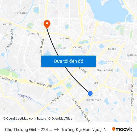 Chợ Thượng Đình - 224 Nguyễn Trãi to Trường Đại Học Ngoại Ngữ - Đhqghn map