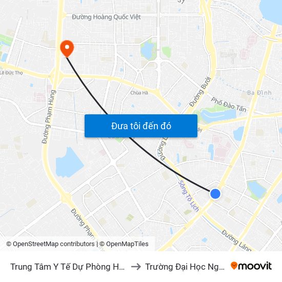 Trung Tâm Y Tế Dự Phòng Hn - 70 Nguyễn Chí Thanh to Trường Đại Học Ngoại Ngữ - Đhqghn map