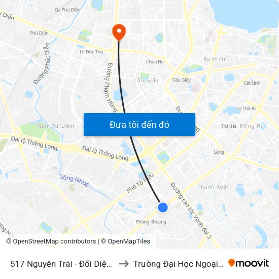 517 Nguyễn Trãi - Đối Diện Đại Học Hà Nội to Trường Đại Học Ngoại Ngữ - Đhqghn map