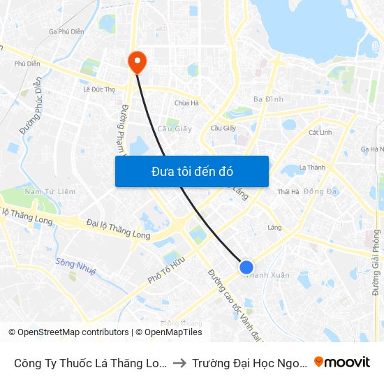 Công Ty Thuốc Lá Thăng Long - 235 Nguyễn Trãi to Trường Đại Học Ngoại Ngữ - Đhqghn map