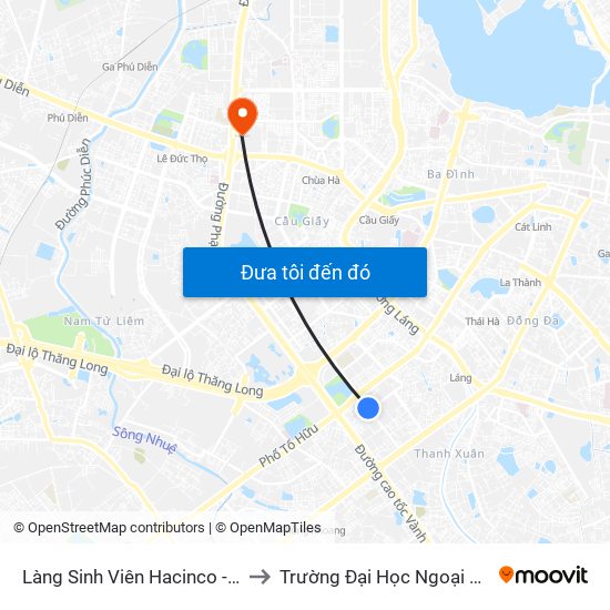 Làng Sinh Viên Hacinco - Nguyễn Tuân to Trường Đại Học Ngoại Ngữ - Đhqghn map