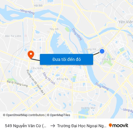 549 Nguyễn Văn Cừ (Cột Trước) to Trường Đại Học Ngoại Ngữ - Đhqghn map