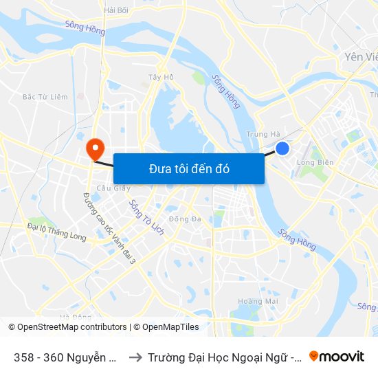 358 - 360 Nguyễn Văn Cừ to Trường Đại Học Ngoại Ngữ - Đhqghn map