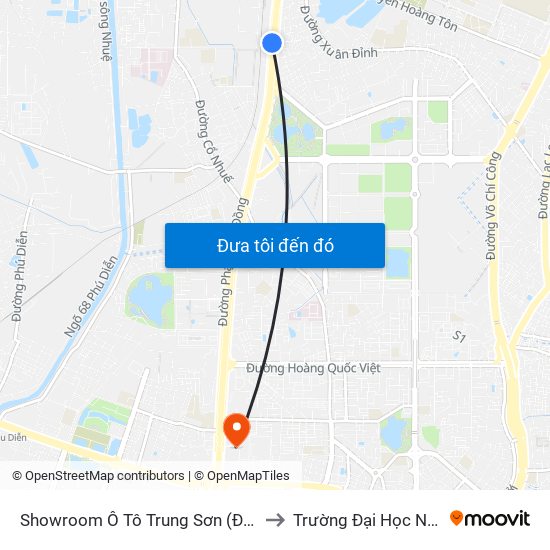 Showroom Ô Tô Trung Sơn (Đối Diện 315 Phạm Văn Đồng) to Trường Đại Học Ngoại Ngữ - Đhqghn map